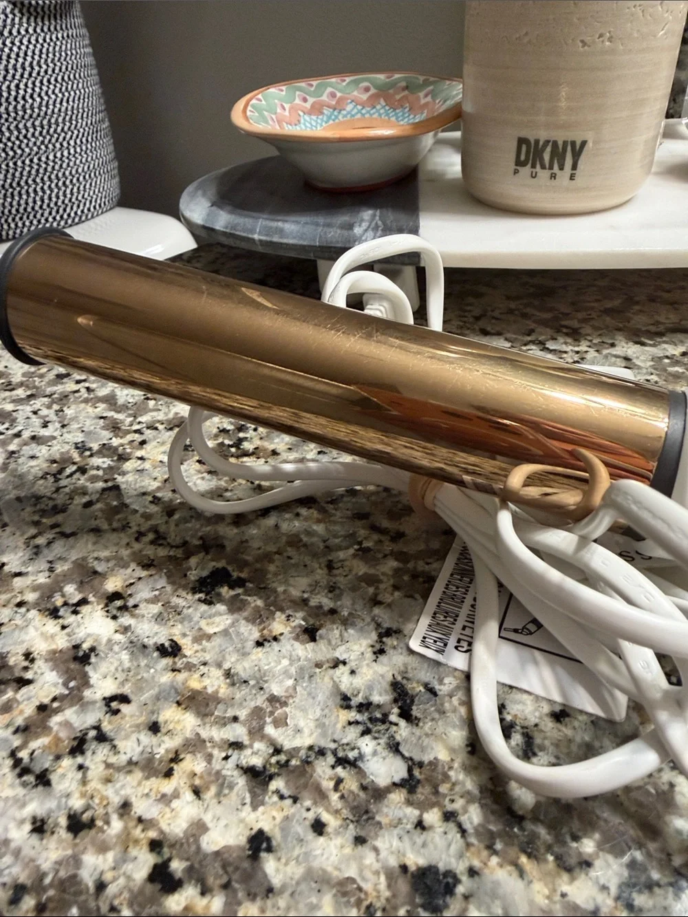 Gold Barrel Hair Styling Wand with White Handle